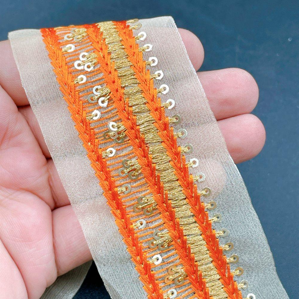 28mm Designer Zari & Thread Embroidery Lace with Sequins Work in Multicolour