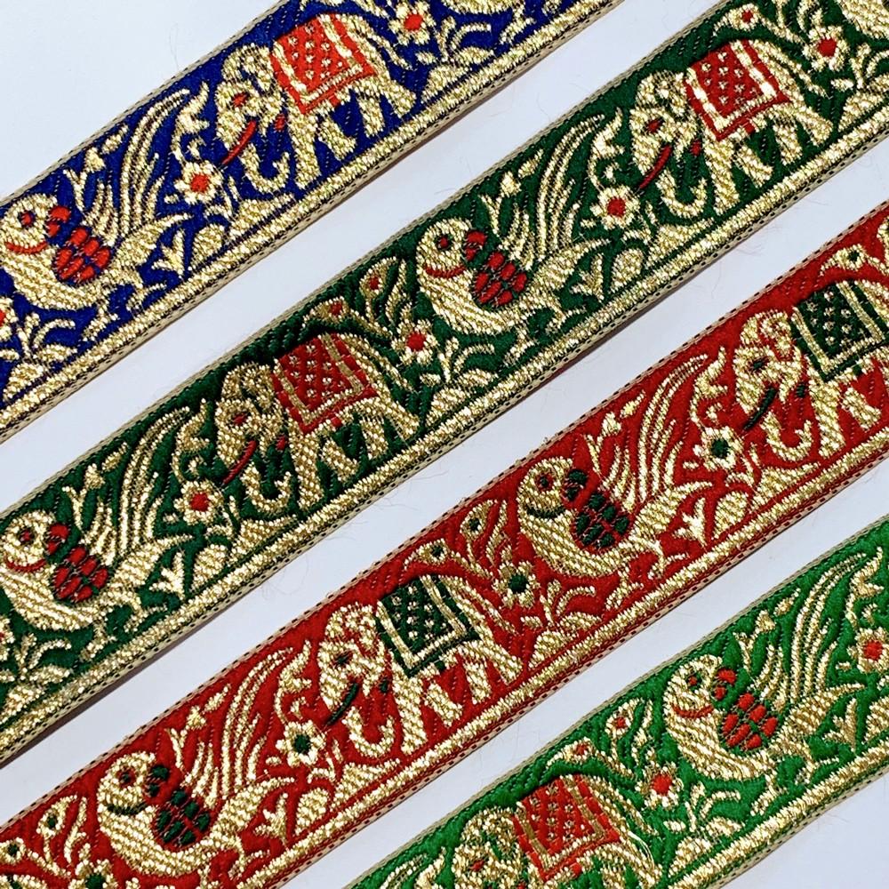 30mm Designer Hathi Mor Banarasi Jacquard Ribbon with Golden Zari Thread Work, view 4