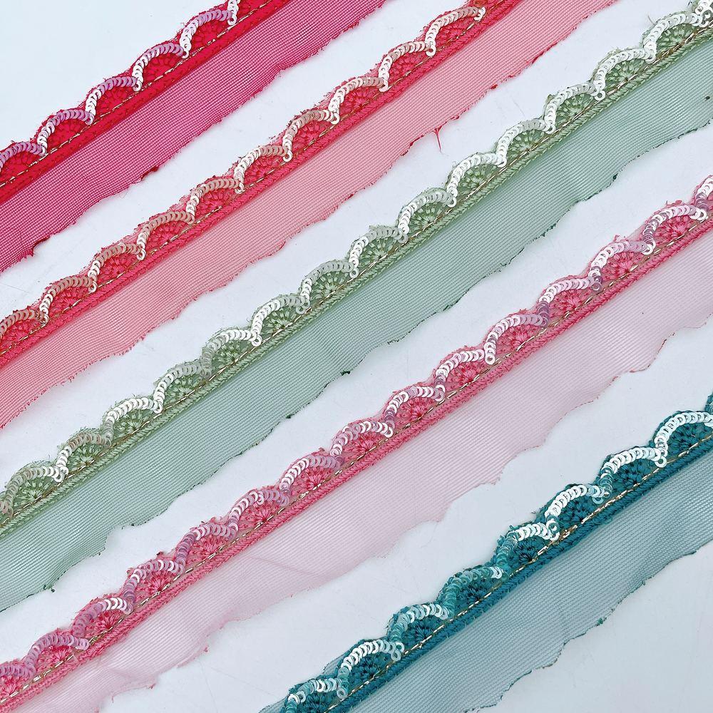 12mm Embroidered Net Scallop Lace Trim - Sequin & Zari Floral Border for Ethnic Wear, view 4