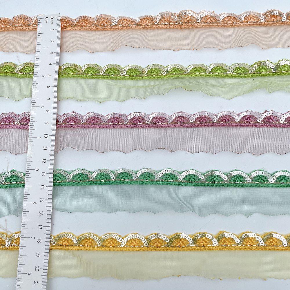 12mm Embroidered Net Scallop Lace Trim - Sequin & Zari Floral Border for Ethnic Wear, view 3