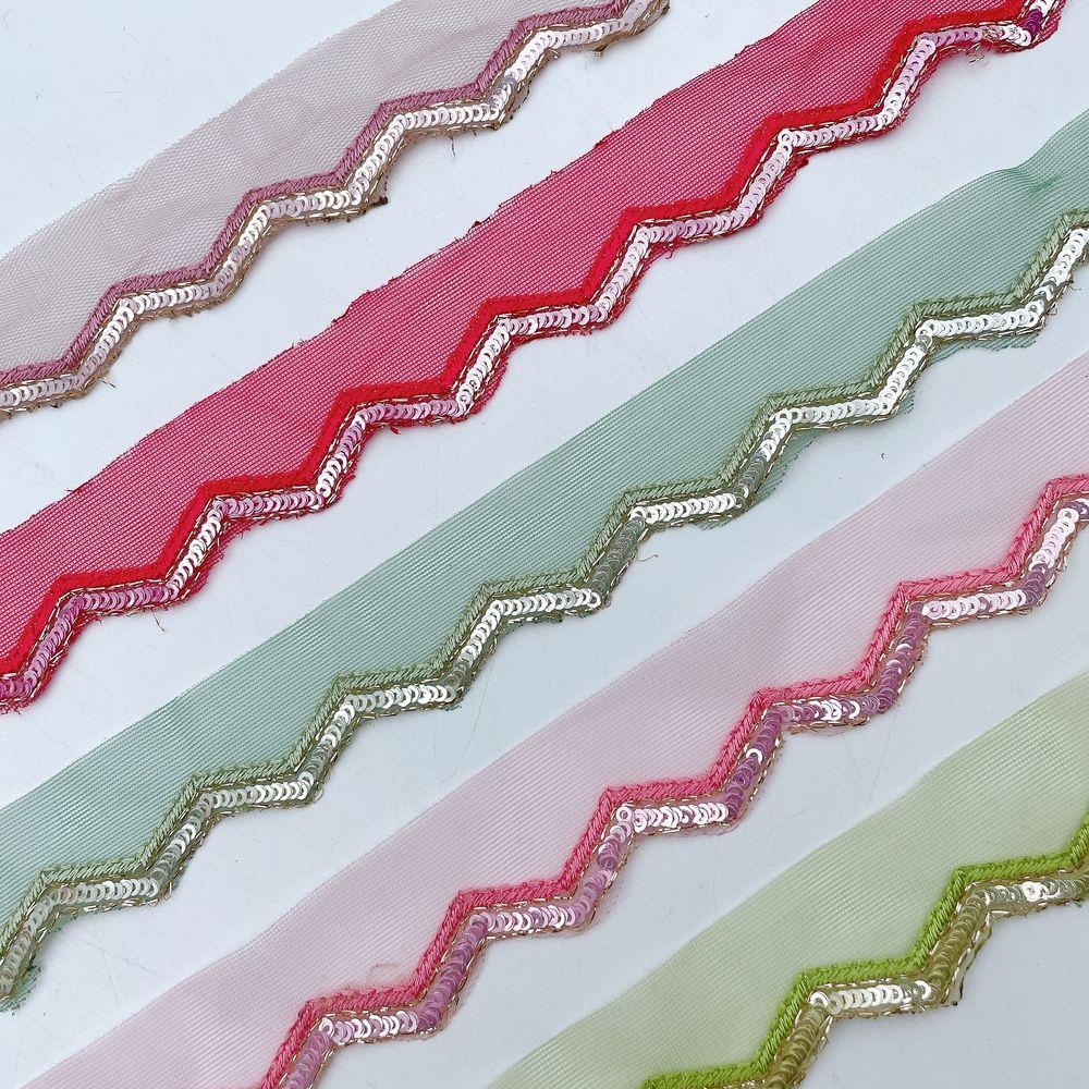15mm Embroidered Net Zig-Zag Lace Trim - Sequin & Zari Scallop Border for Ethnic Wear, view 3
