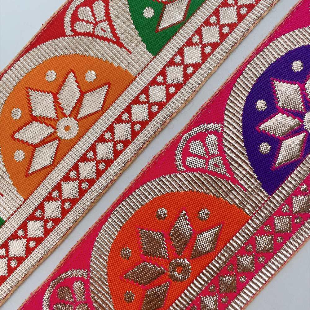 58mm Traditional Geometric Floral Jacquard Ribbon - Woven Banarasi Zari Border for Ethnic Wear, view 1