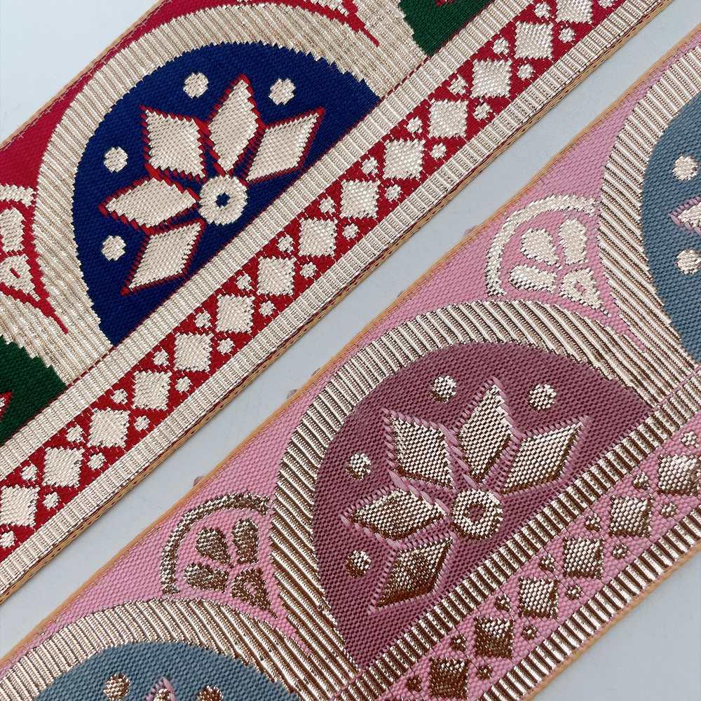 58mm Traditional Geometric Floral Jacquard Ribbon - Woven Banarasi Zari Border for Ethnic Wear, view 4