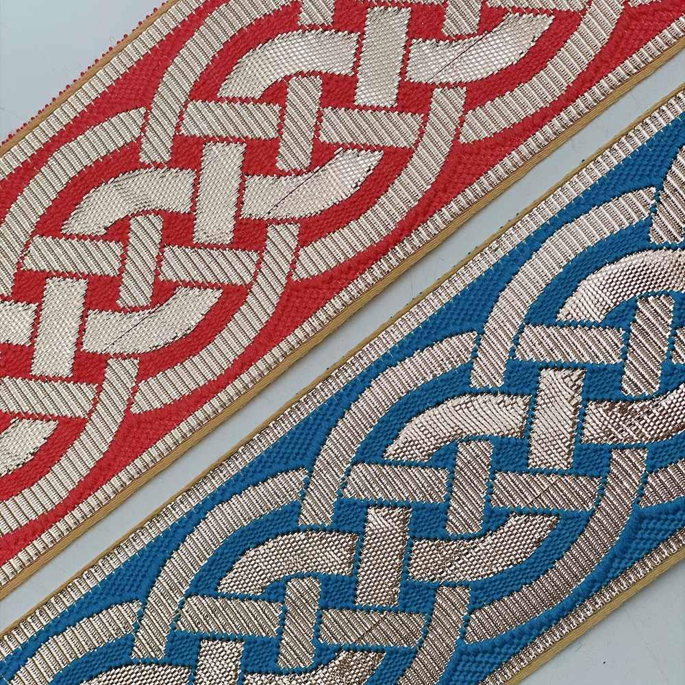 56mm Geometric Chevron Floral Jacquard Ribbon - Woven Banarasi Zari Border for Ethnic Wear, view 2