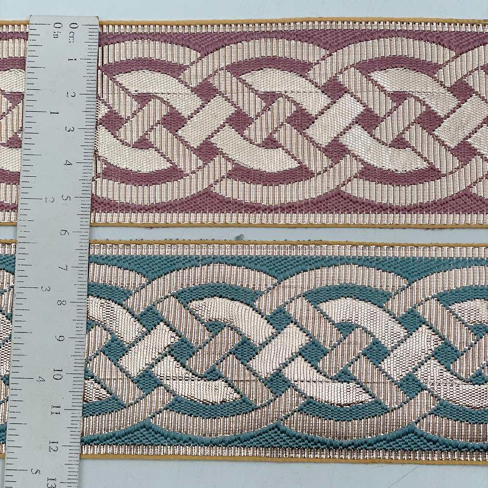 56mm Geometric Chevron Floral Jacquard Ribbon - Woven Banarasi Zari Border for Ethnic Wear, view 3