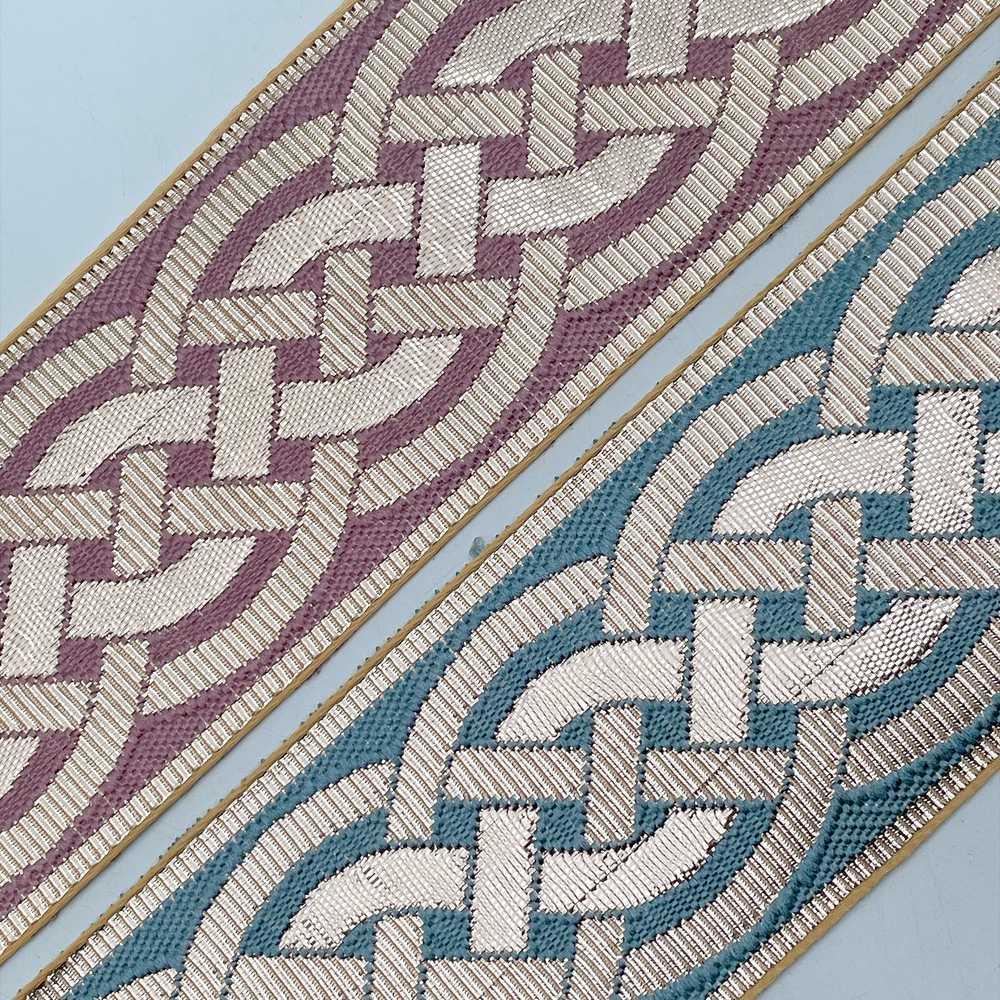 56mm Geometric Chevron Floral Jacquard Ribbon - Woven Banarasi Zari Border for Ethnic Wear, view 4