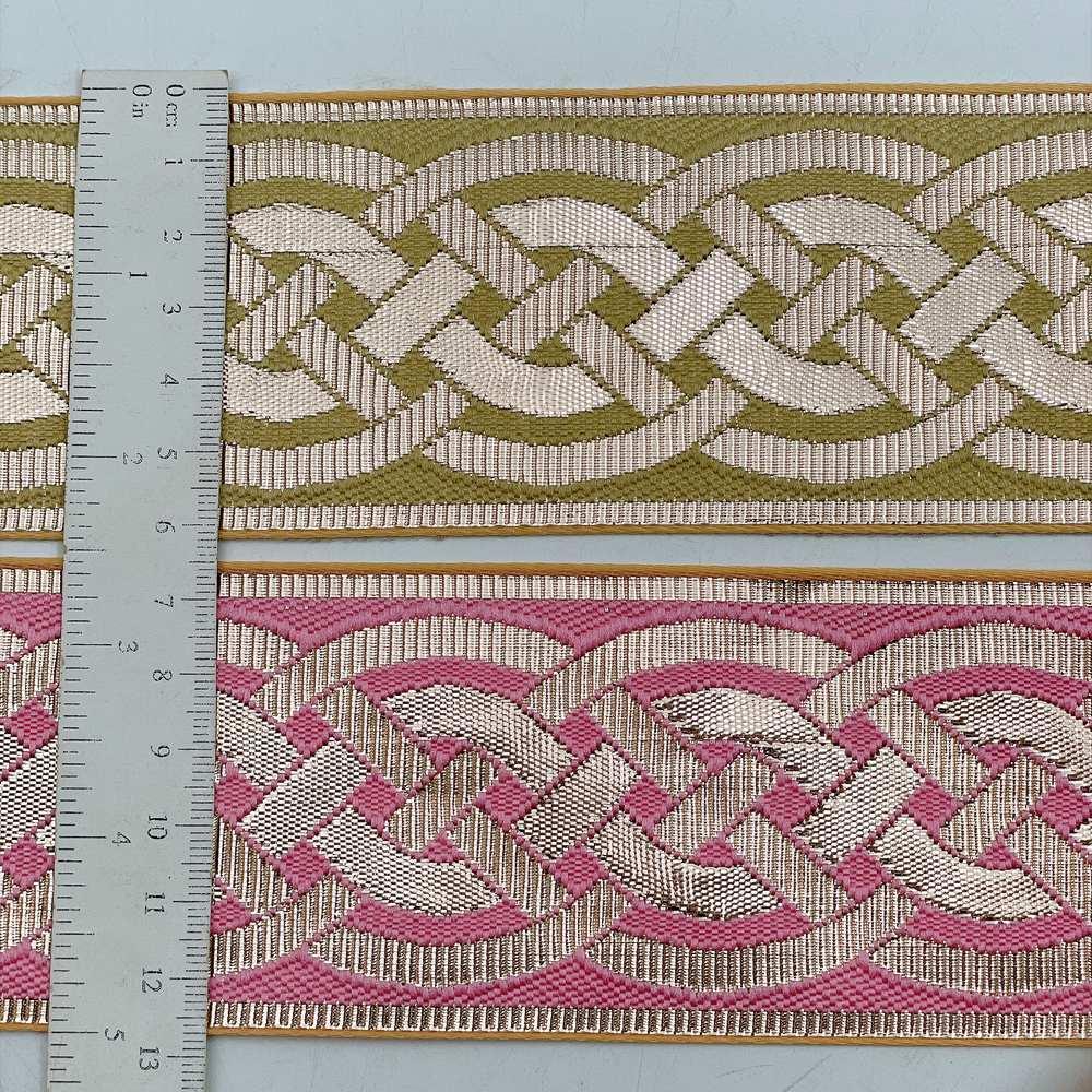 56mm Geometric Chevron Floral Jacquard Ribbon - Woven Banarasi Zari Border for Ethnic Wear, view 5