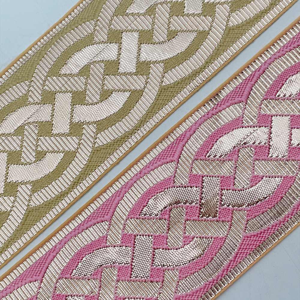 56mm Geometric Chevron Floral Jacquard Ribbon - Woven Banarasi Zari Border for Ethnic Wear, view 6