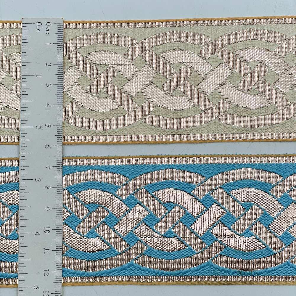 56mm Geometric Chevron Floral Jacquard Ribbon - Woven Banarasi Zari Border for Ethnic Wear, view 7