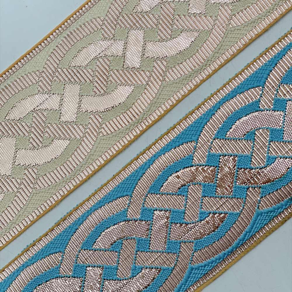 56mm Geometric Chevron Floral Jacquard Ribbon - Woven Banarasi Zari Border for Ethnic Wear, view 8