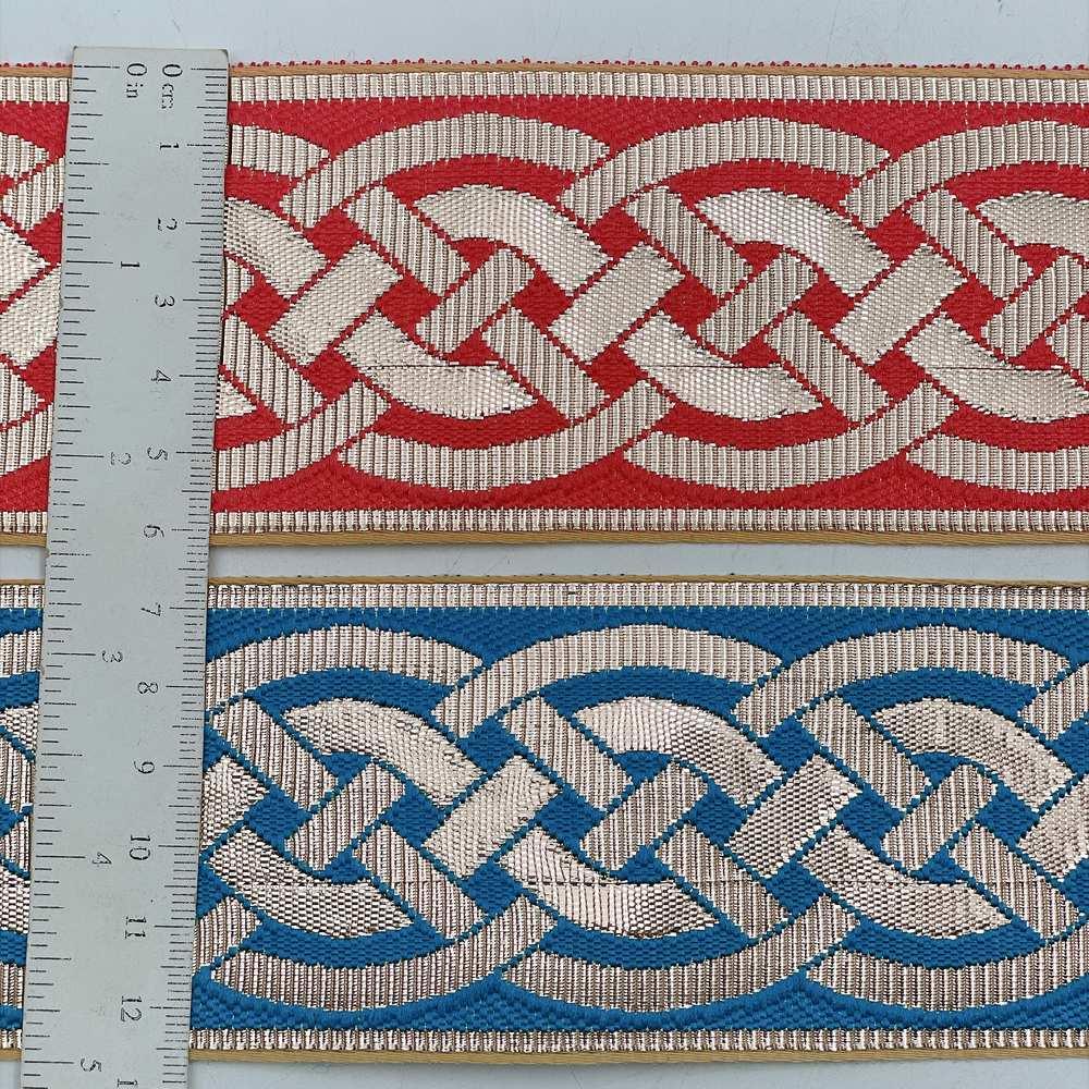 56mm Geometric Chevron Floral Jacquard Ribbon - Woven Banarasi Zari Border for Ethnic Wear, view 9