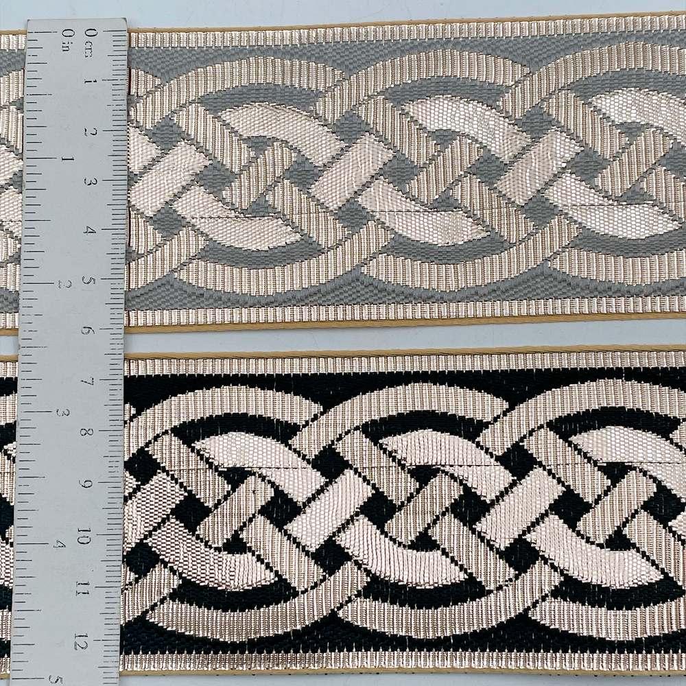 56mm Geometric Chevron Floral Jacquard Ribbon - Woven Banarasi Zari Border for Ethnic Wear, view 10