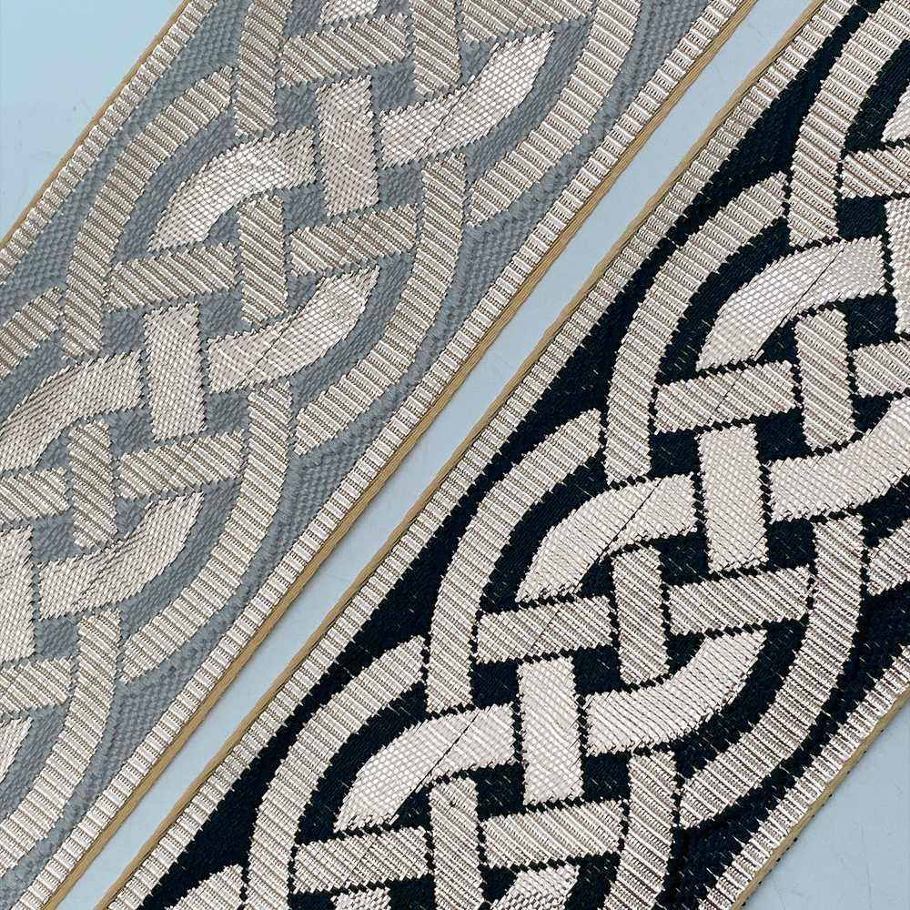 56mm Geometric Chevron Floral Jacquard Ribbon - Woven Banarasi Zari Border for Ethnic Wear, view 11