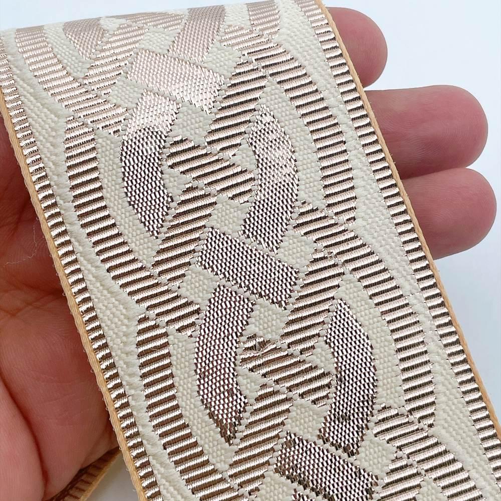 56mm Geometric Chevron Floral Jacquard Ribbon - Woven Banarasi Zari Border for Ethnic Wear, view 15