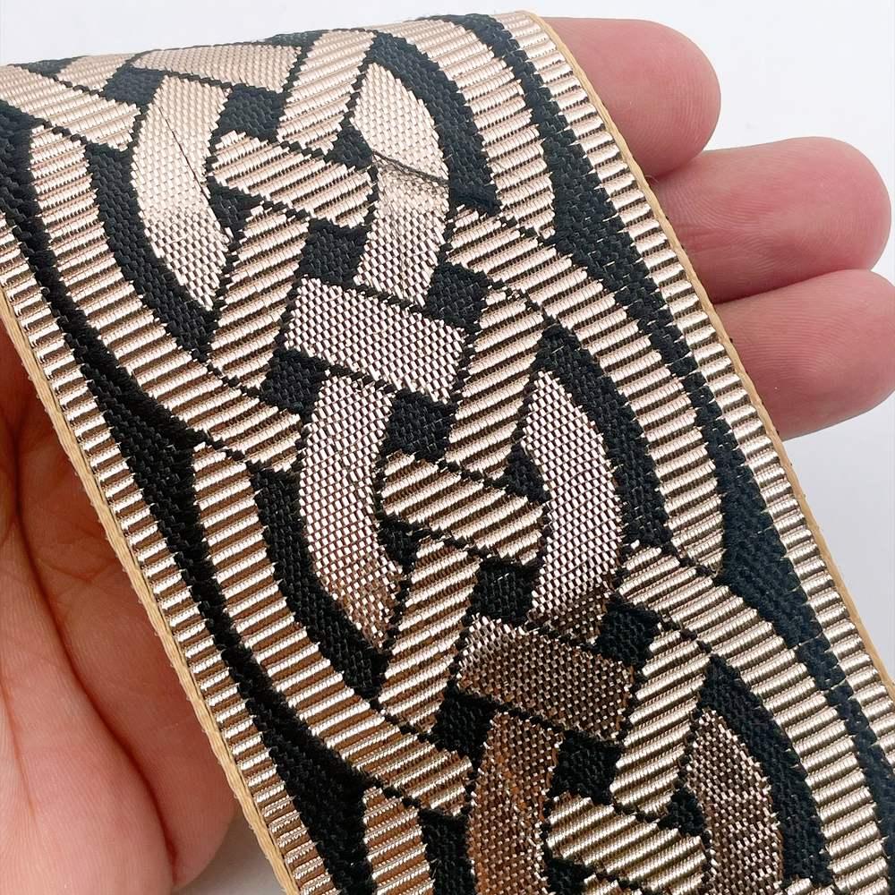 56mm Geometric Chevron Floral Jacquard Ribbon - Woven Banarasi Zari Border for Ethnic Wear, view 18