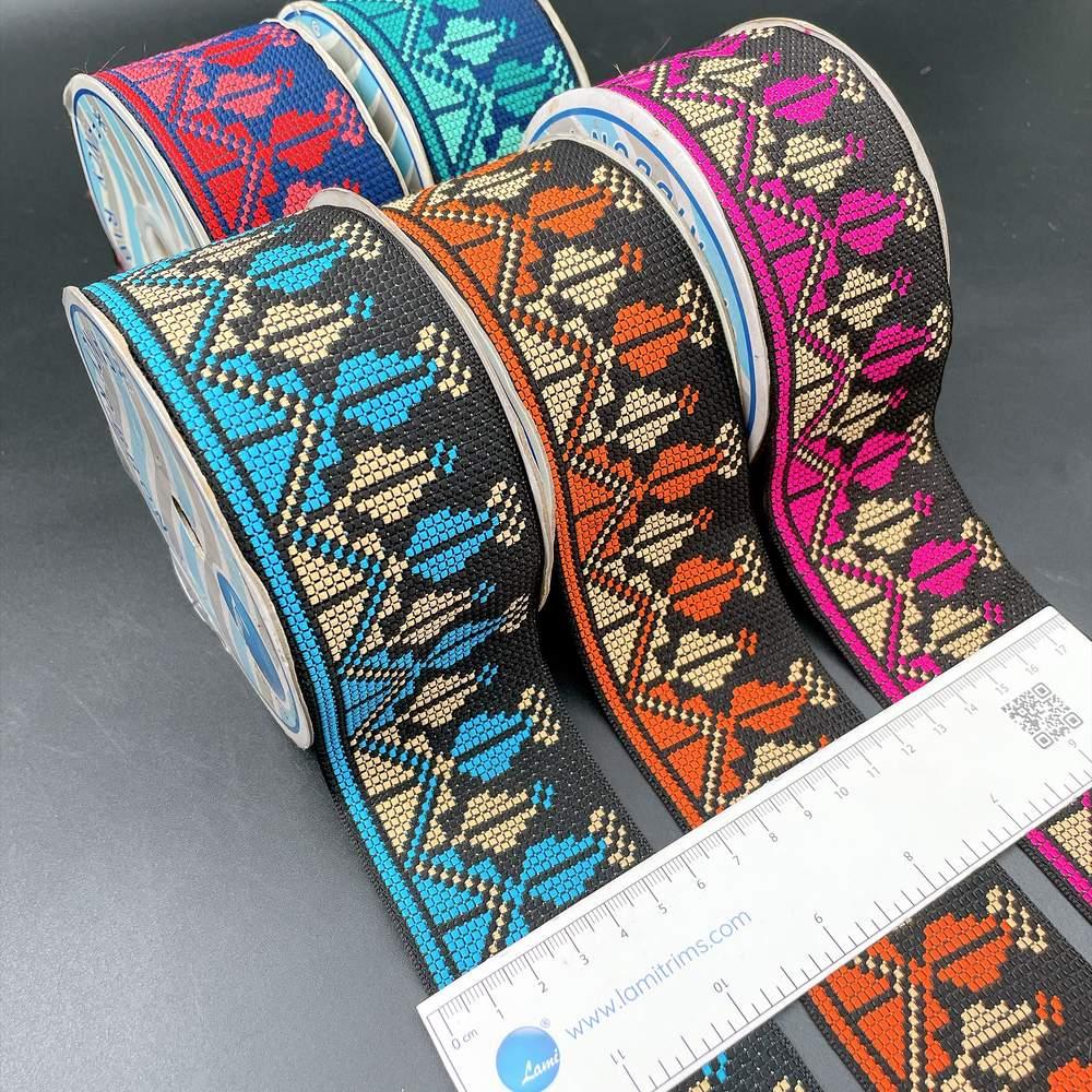 56mm Wide Cross-Stitch Ribbon Trim - Woven Geometric Tapestry Border for Bags and Upholstery, view 1