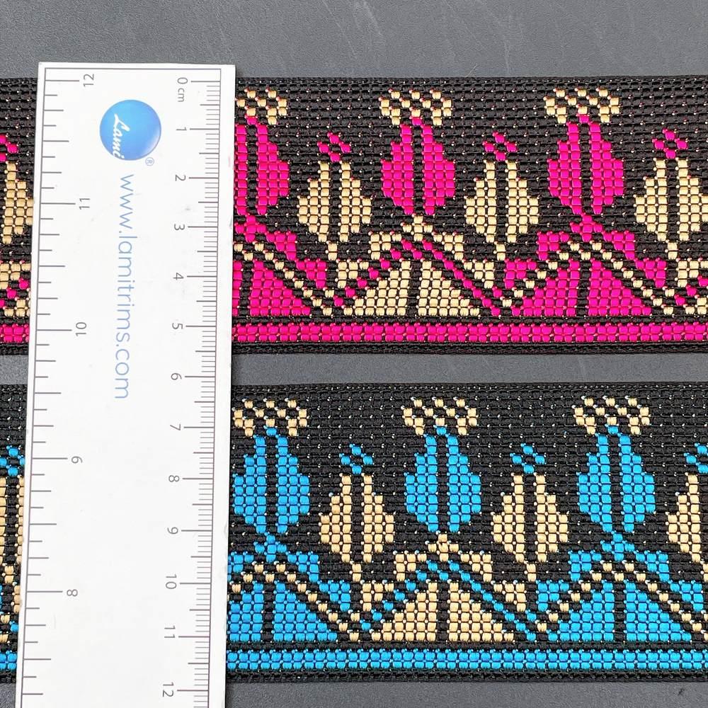 56mm Wide Cross-Stitch Ribbon Trim - Woven Geometric Tapestry Border for Bags and Upholstery, view 3