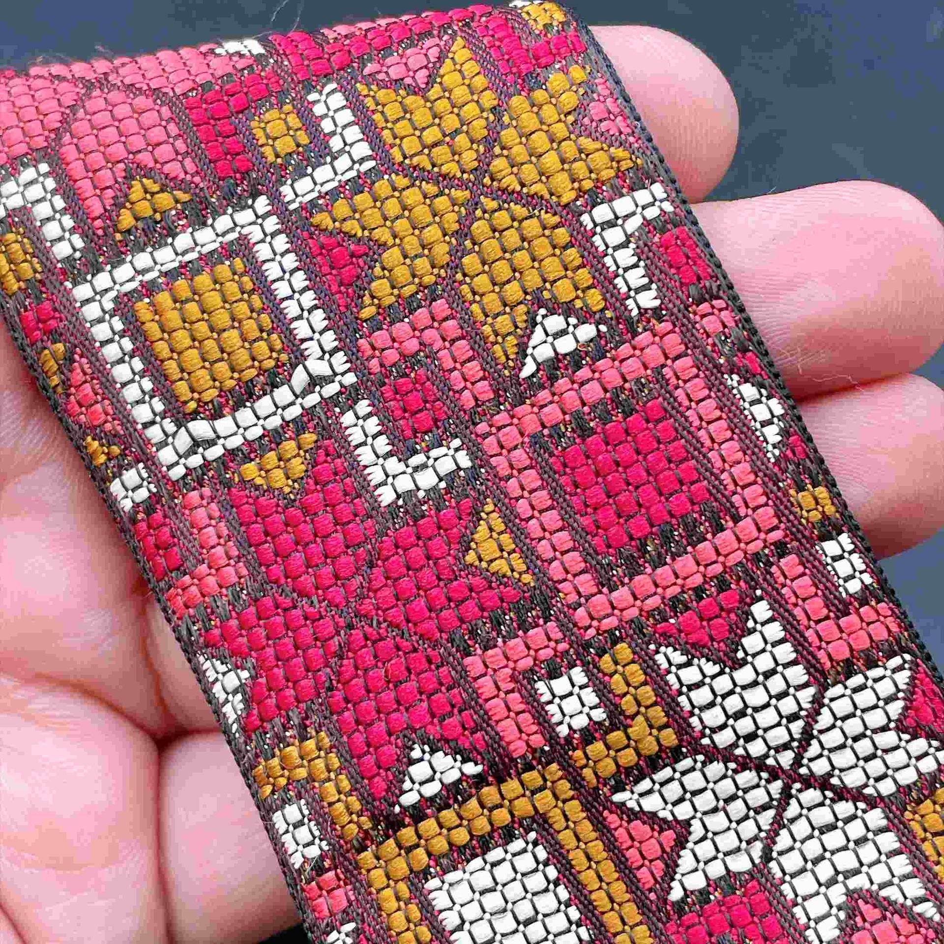 52mm Wide Cross-Stitch Ribbon Trim - Geometric Tapestry Tape for Bags in Magenta