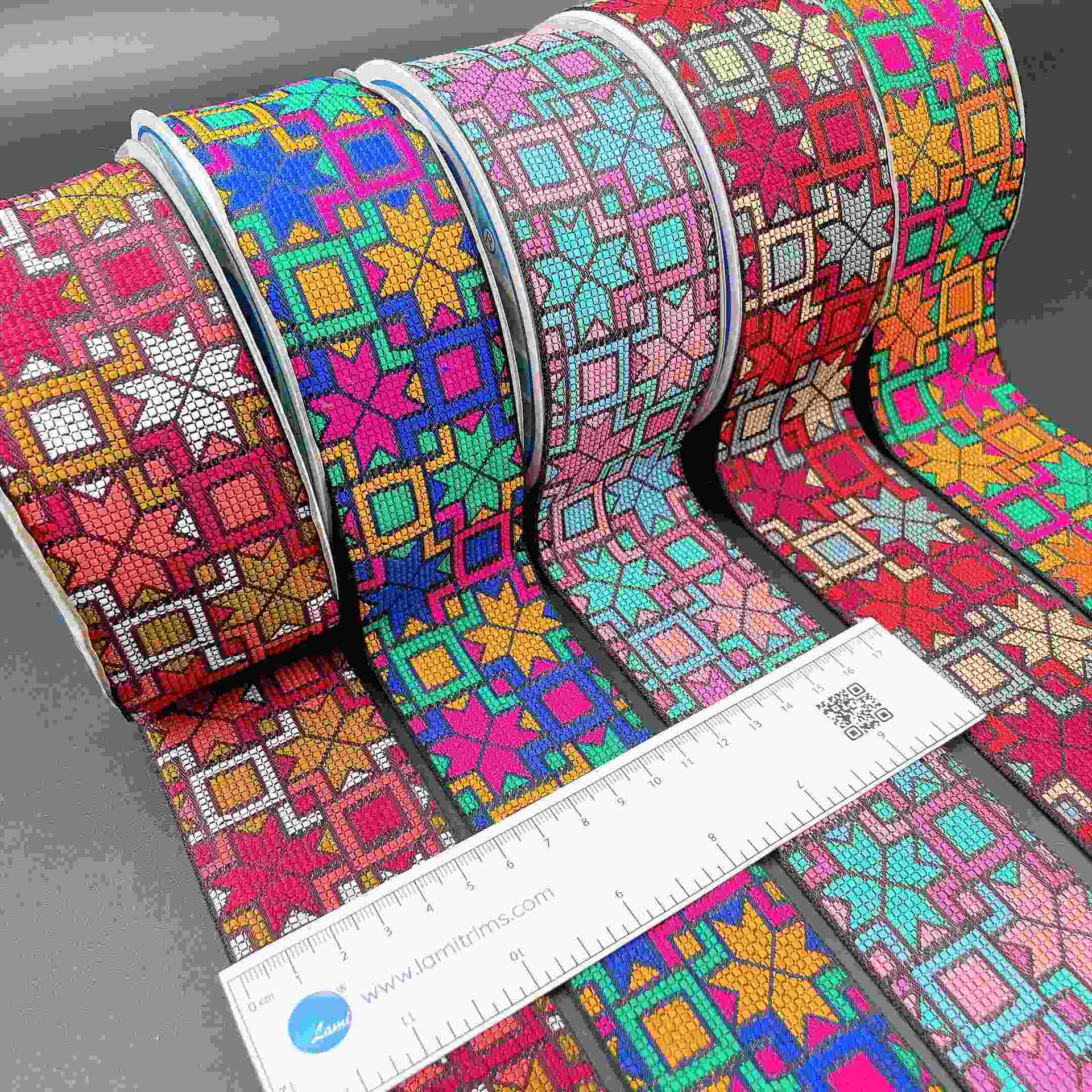 52mm Wide Cross-Stitch Ribbon Trim - Geometric Tapestry Tape for Bags, view 1