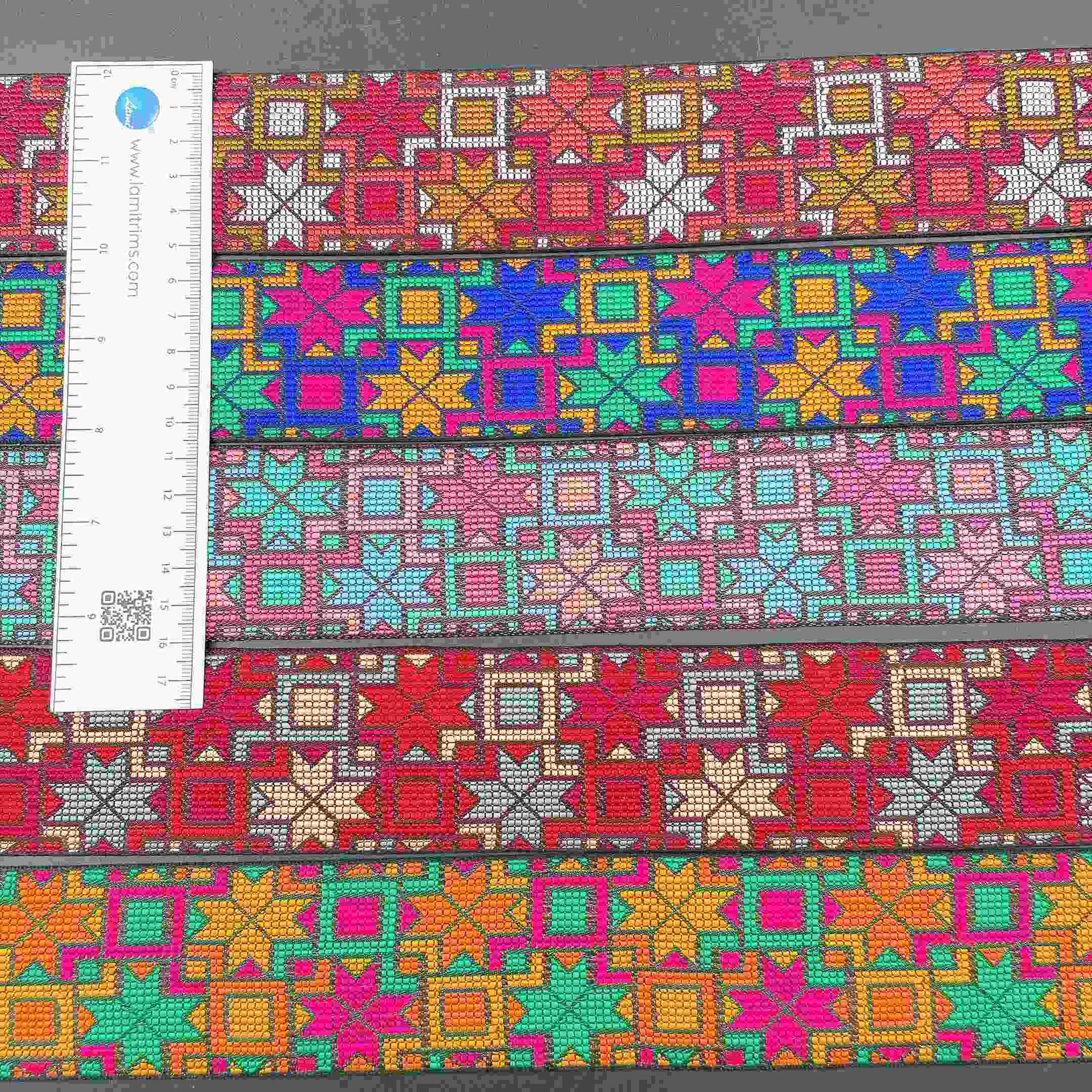 52mm Wide Cross-Stitch Ribbon Trim - Geometric Tapestry Tape for Bags, view 2