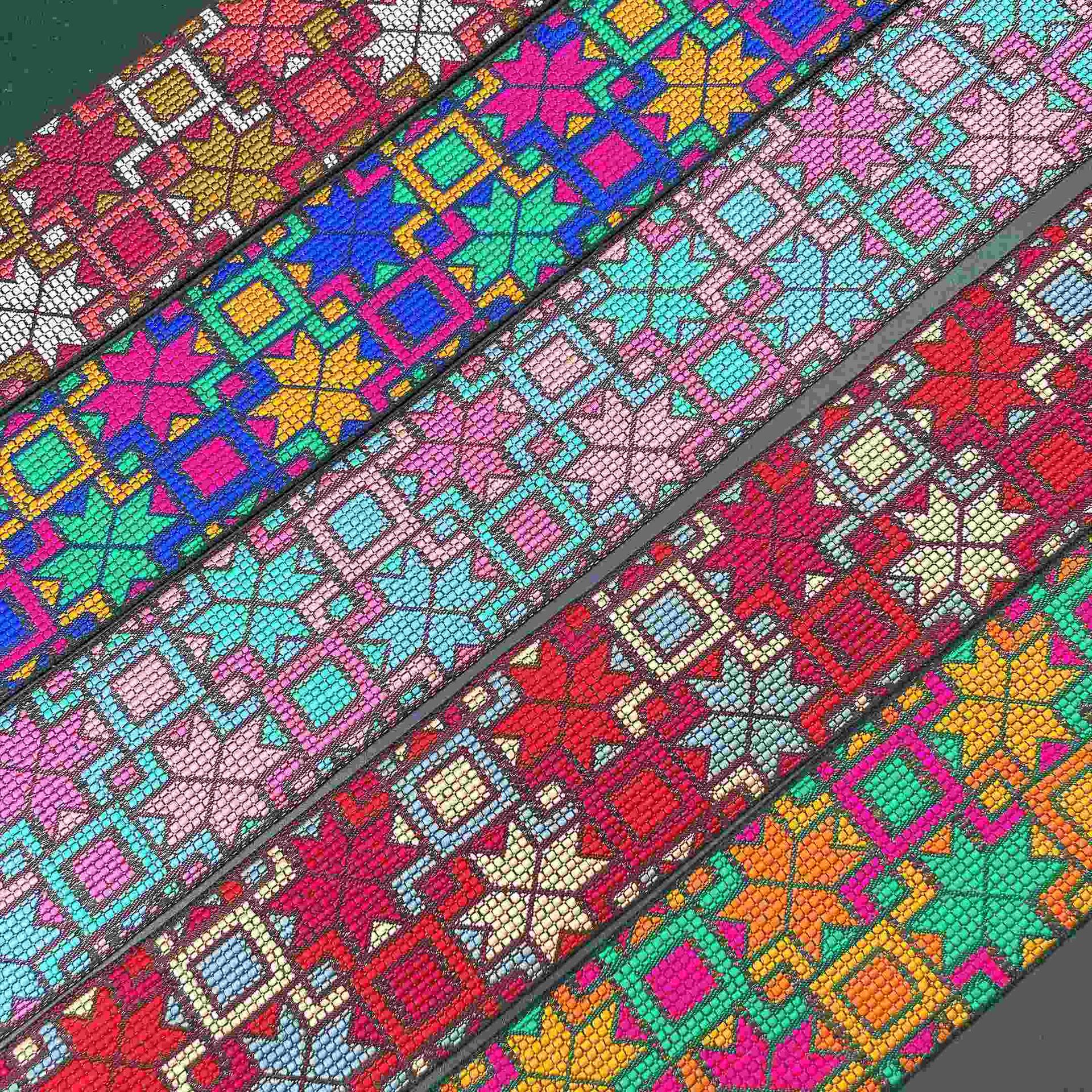 52mm Wide Cross-Stitch Ribbon Trim - Geometric Tapestry Tape for Bags, view 3