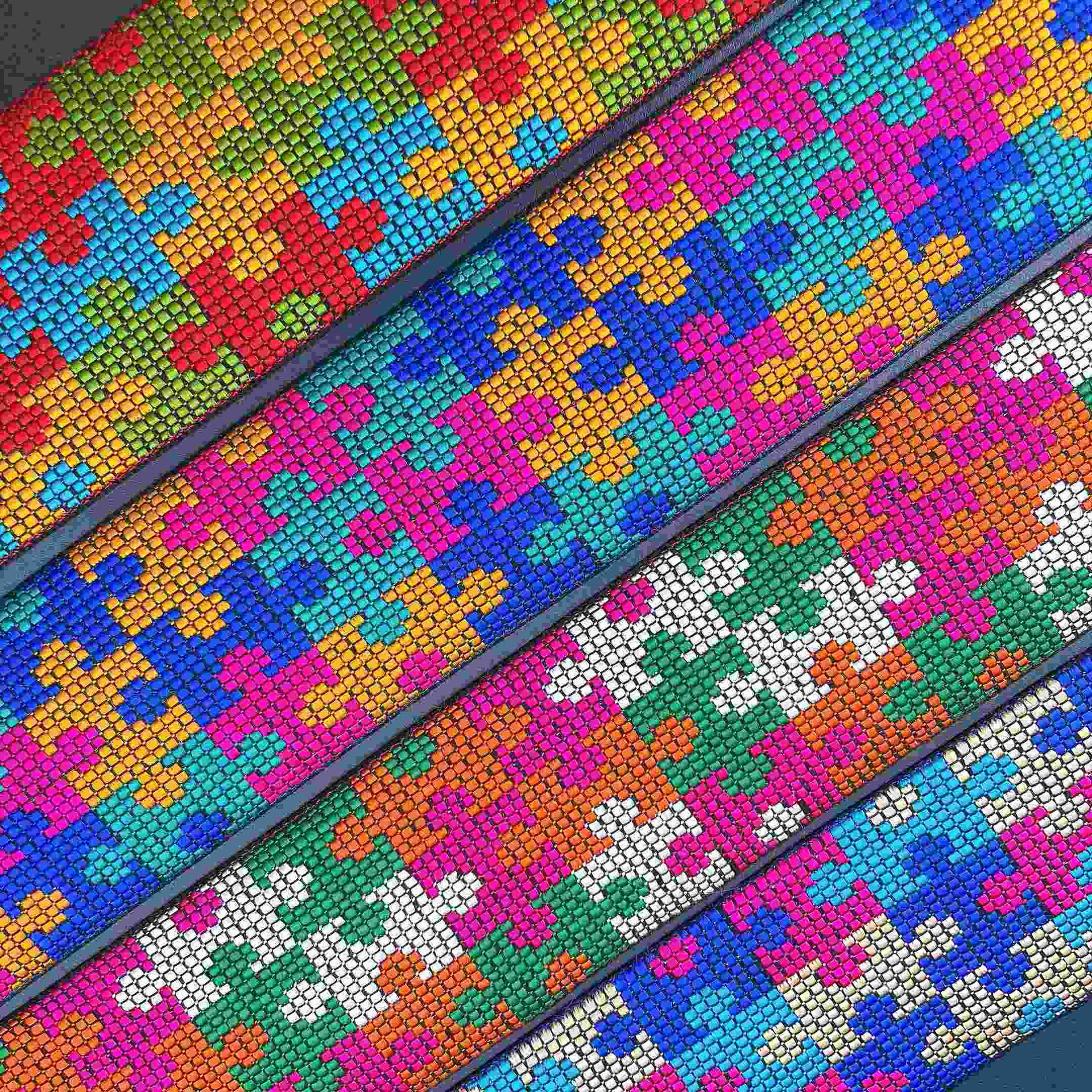 55mm Wide Cross-Stitch Ribbon Trim - Vibrant Pixelated Border for Bags and Decor, view 3