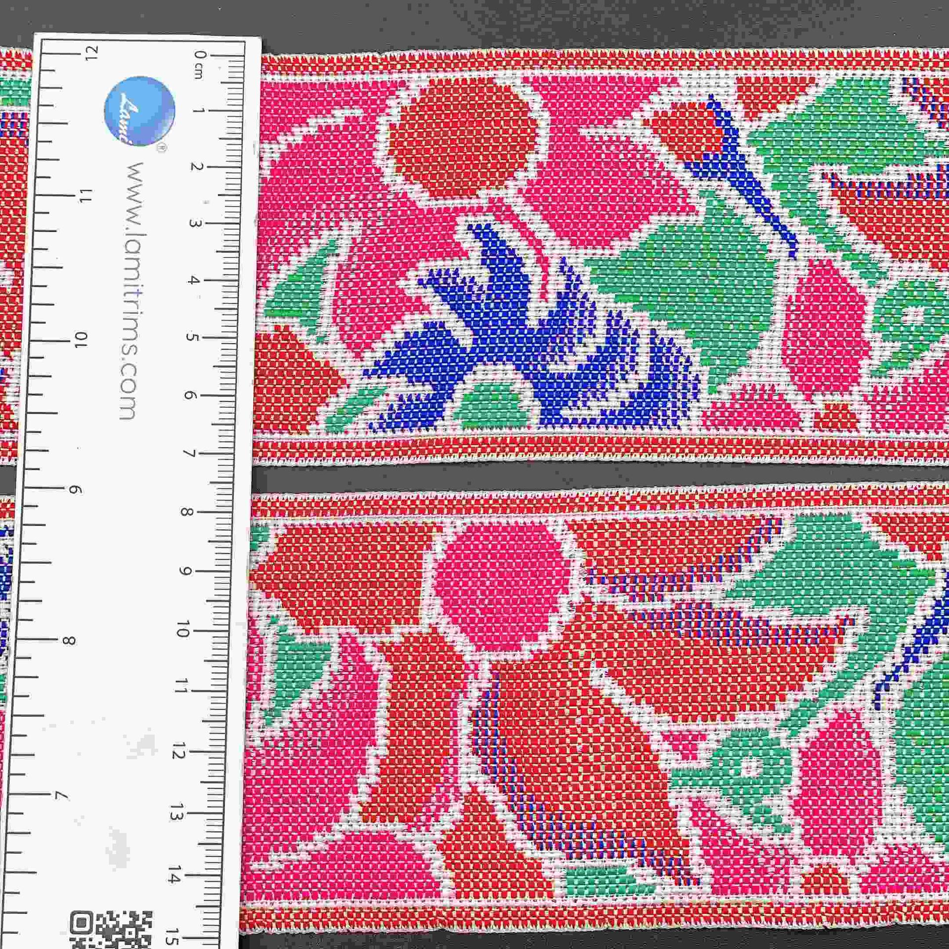 72mm Wide Cross-Stitch Ribbon Trim Vibrant Woven Floral Tapestry Tape for Bags and Decor, view 2