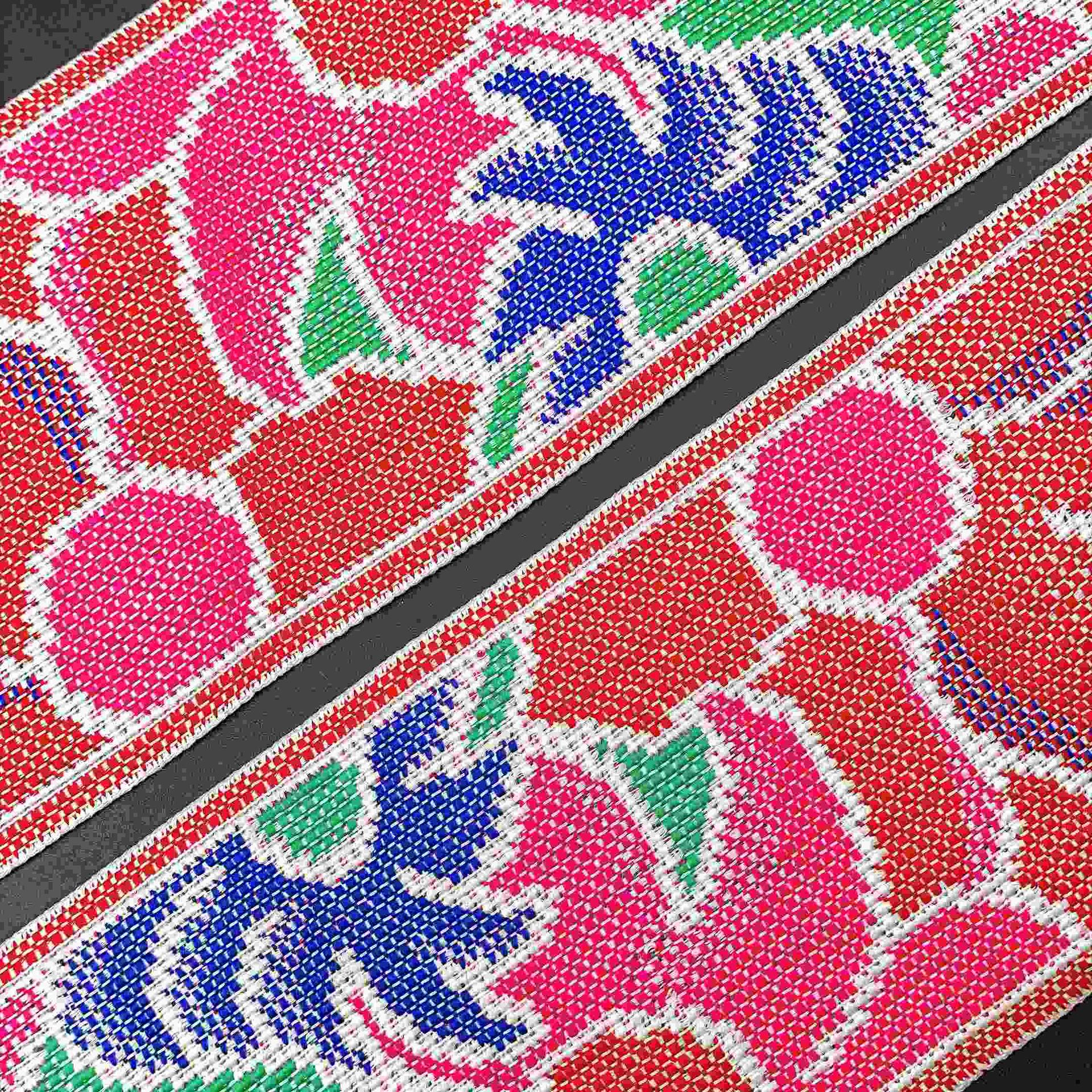 72mm Wide Cross-Stitch Ribbon Trim Vibrant Woven Floral Tapestry Tape for Bags and Decor, view 3