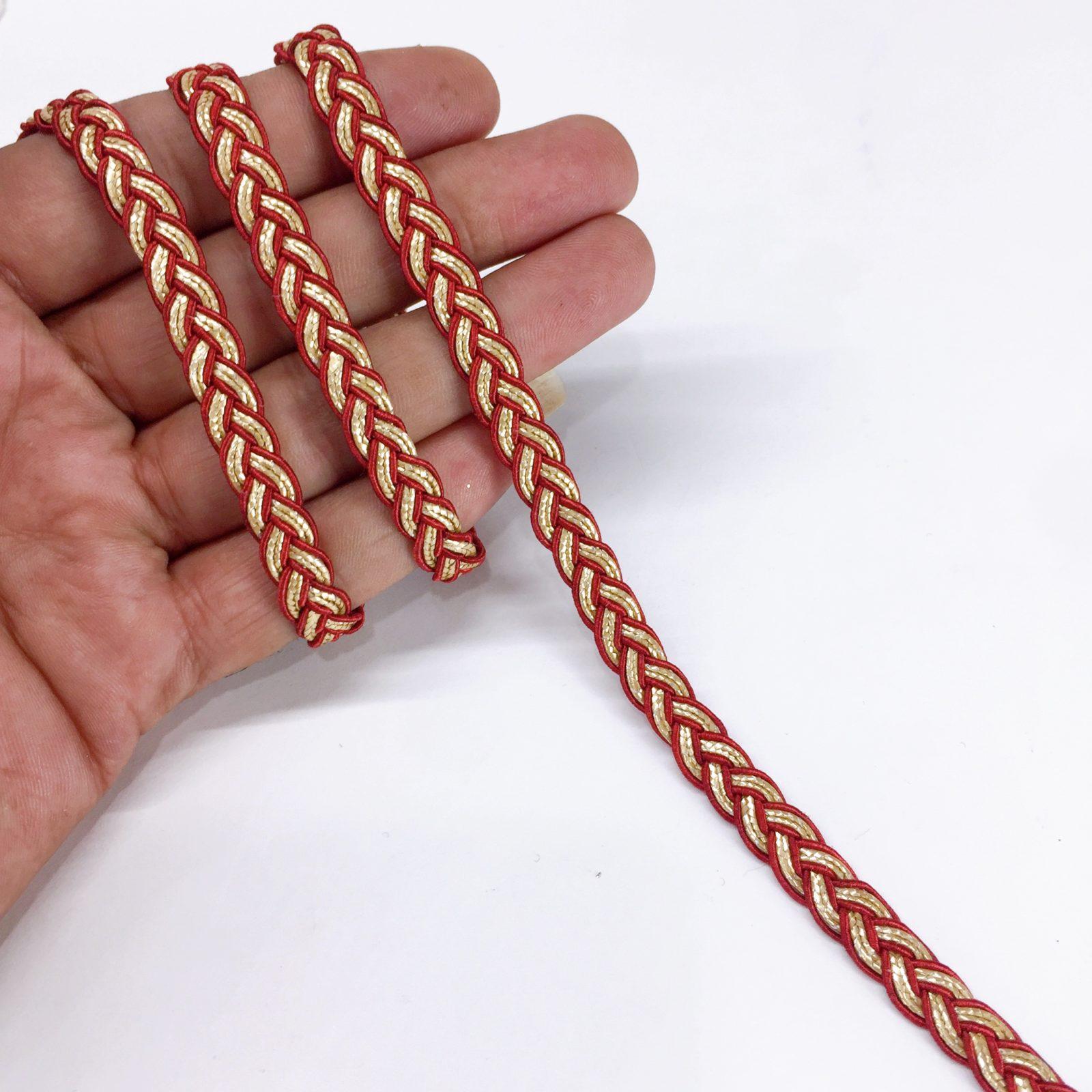 9mm Braids Knitted Decorative Tape Ribbon, shown on white cotton