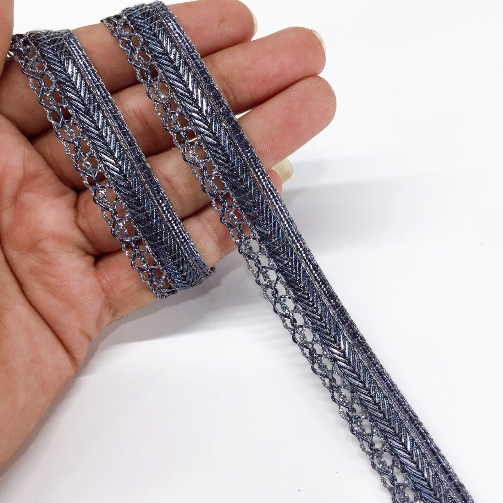 15mm Braids Knitted Decorative Trim Ribbon, shown on white cotton