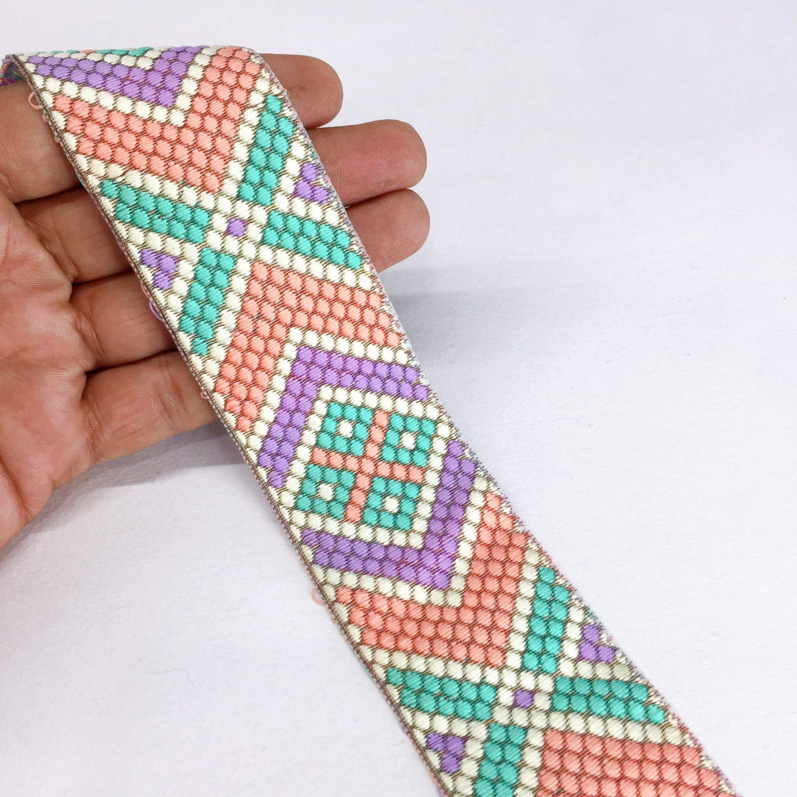 35mm Jacquard Geometric Design, shown on white cotton