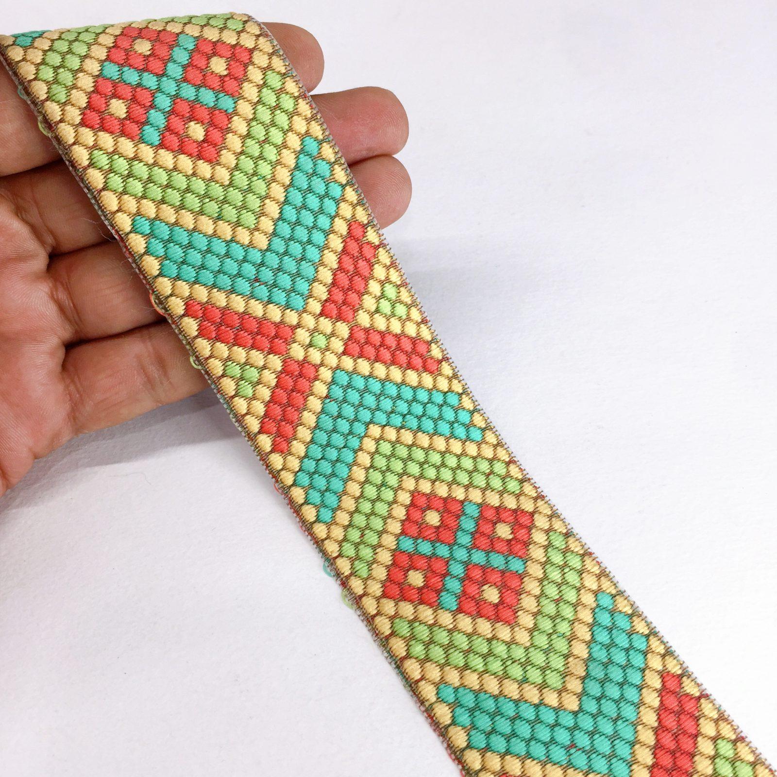 35mm Jacquard Geometric Design, shown on white cotton