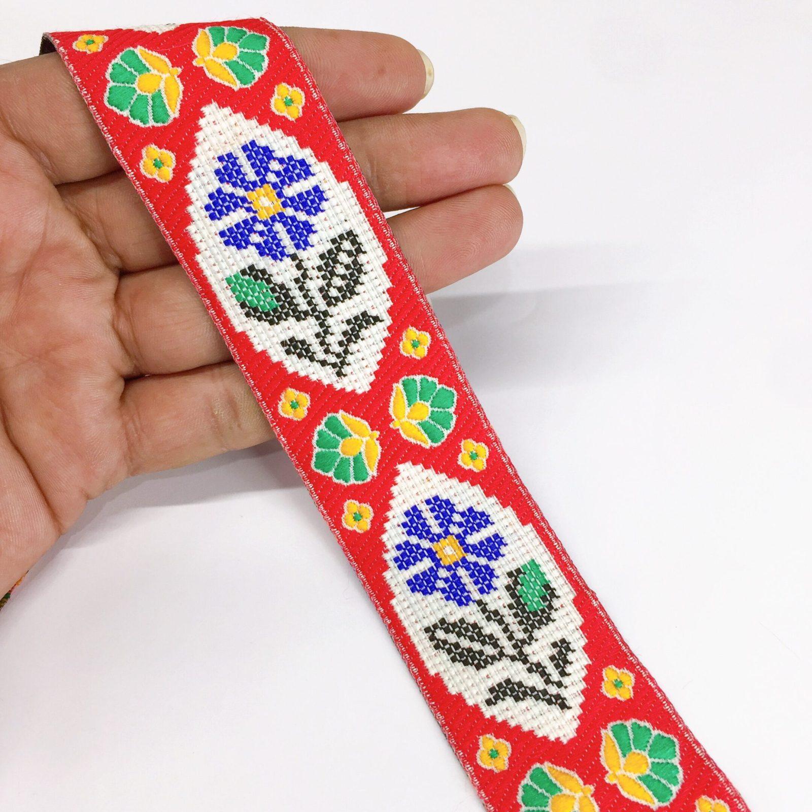 35mm Jacquard Flower Design Traditional, shown on white cotton
