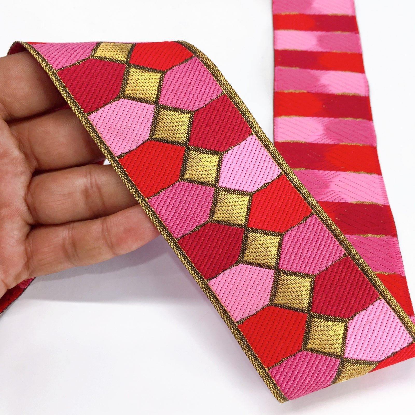 50mm New Unique Design Jacquard, shown on white cotton
