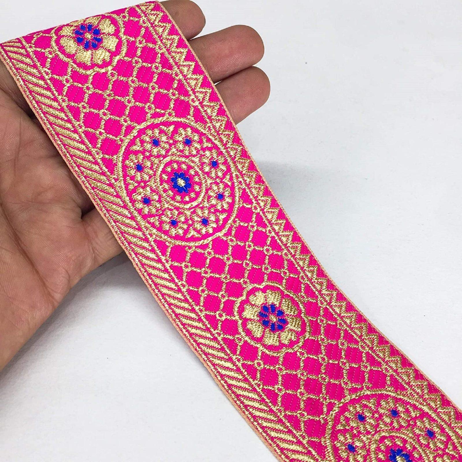 55mm Flower Design Jacquard, shown on white cotton