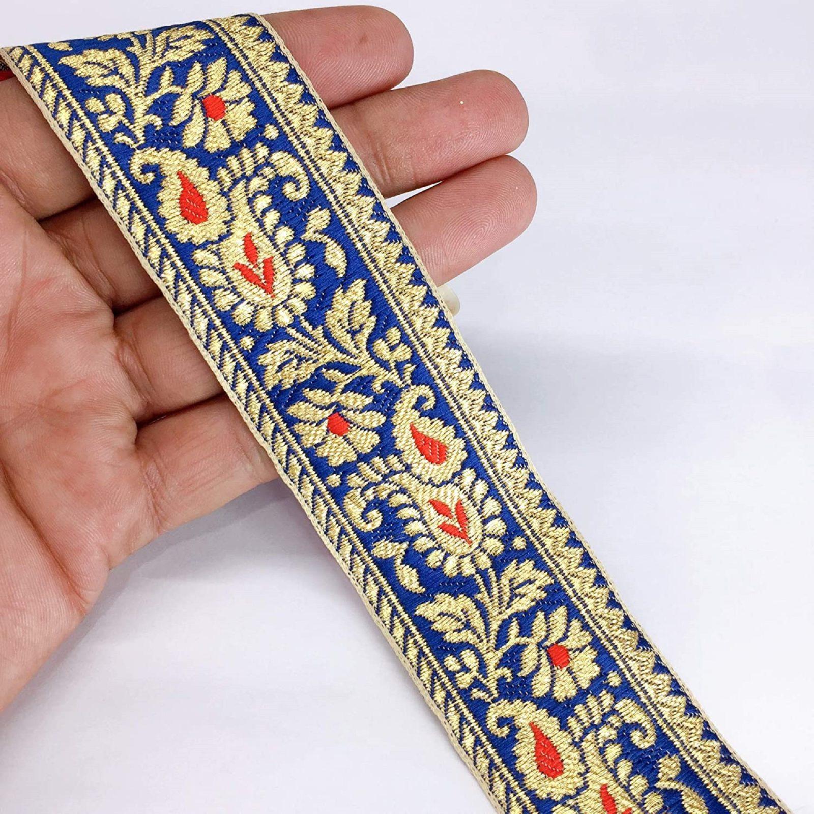40mm Flower Design Jacquard, shown on white cotton