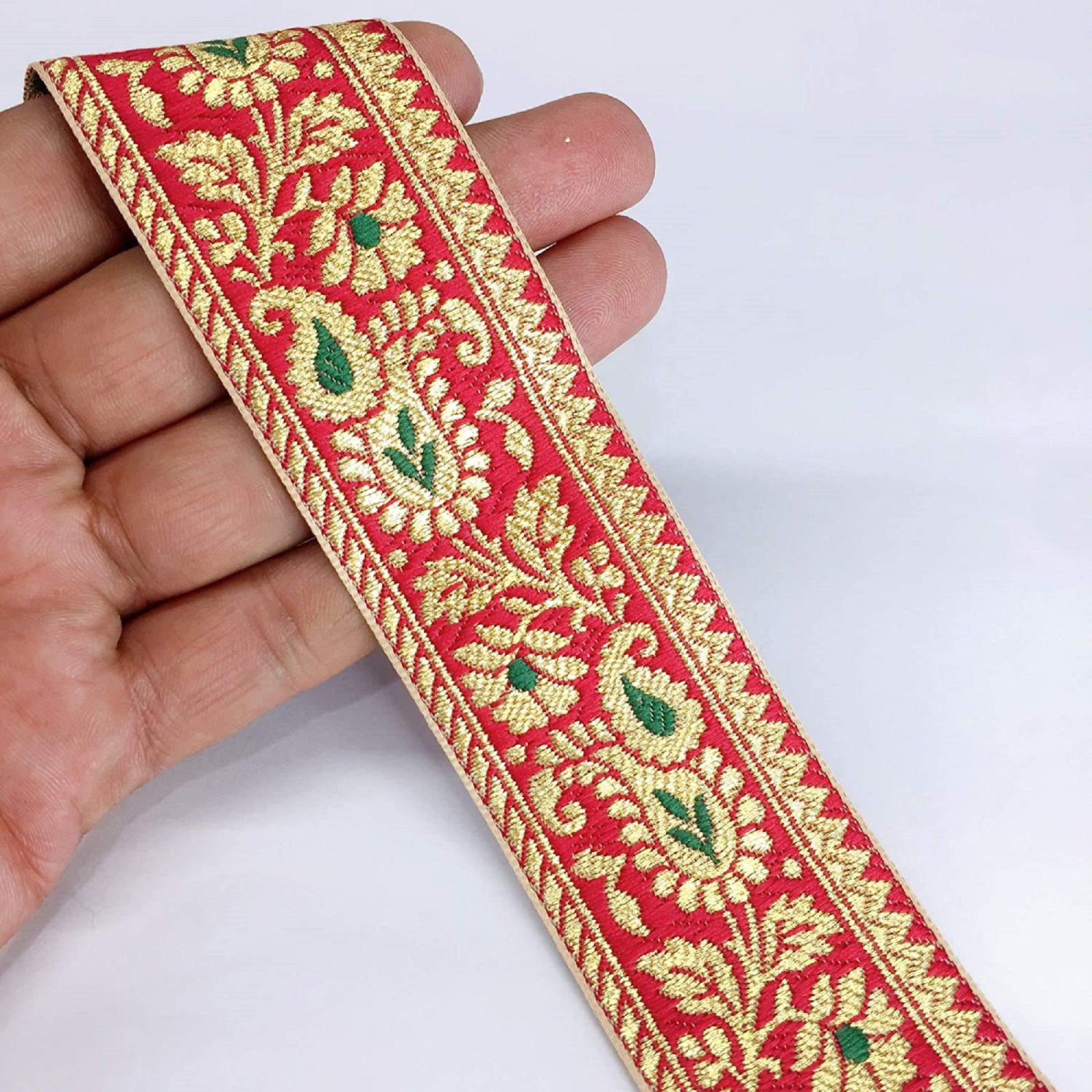 40mm Flower Design Jacquard, shown on white cotton