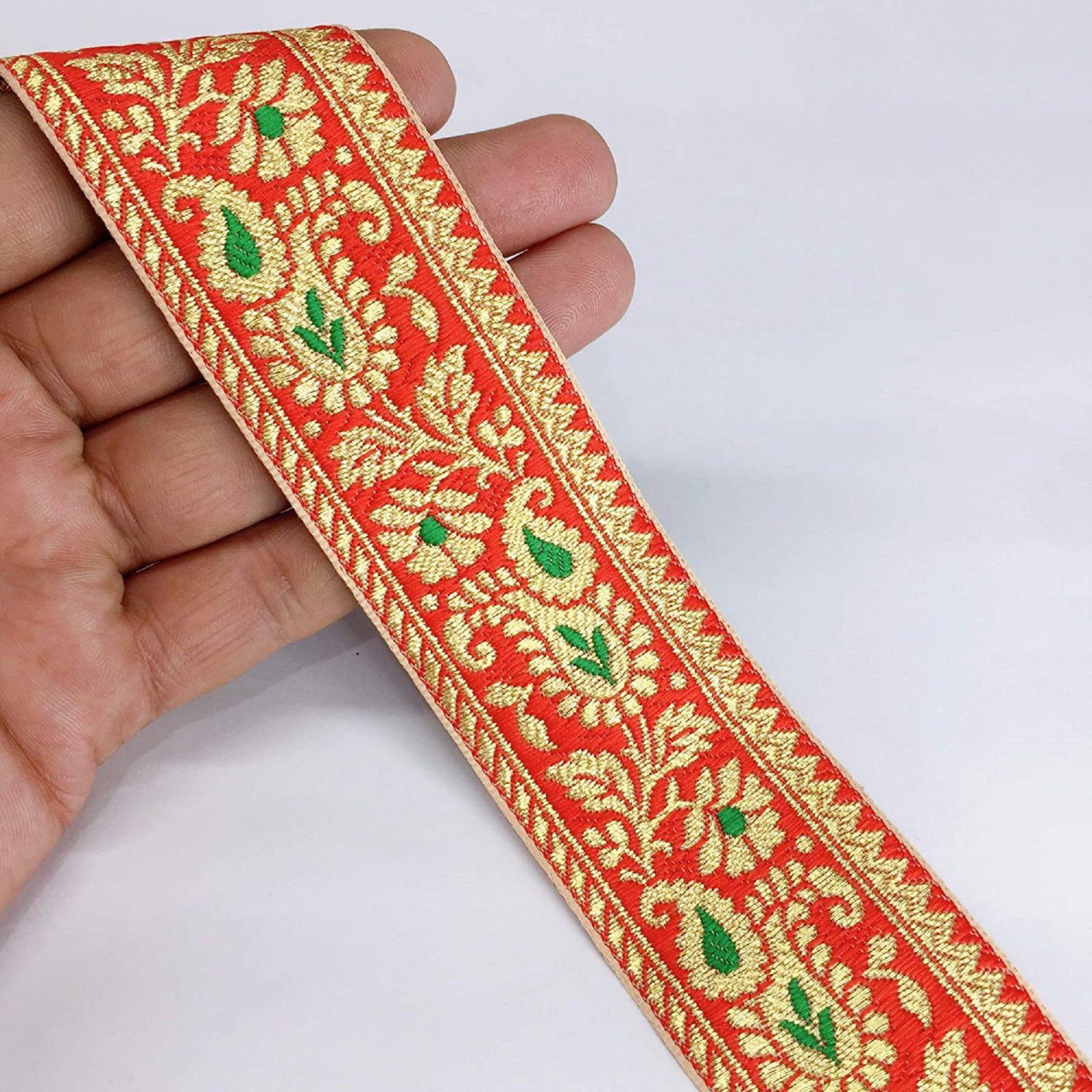 40mm Flower Design Jacquard, shown on white cotton