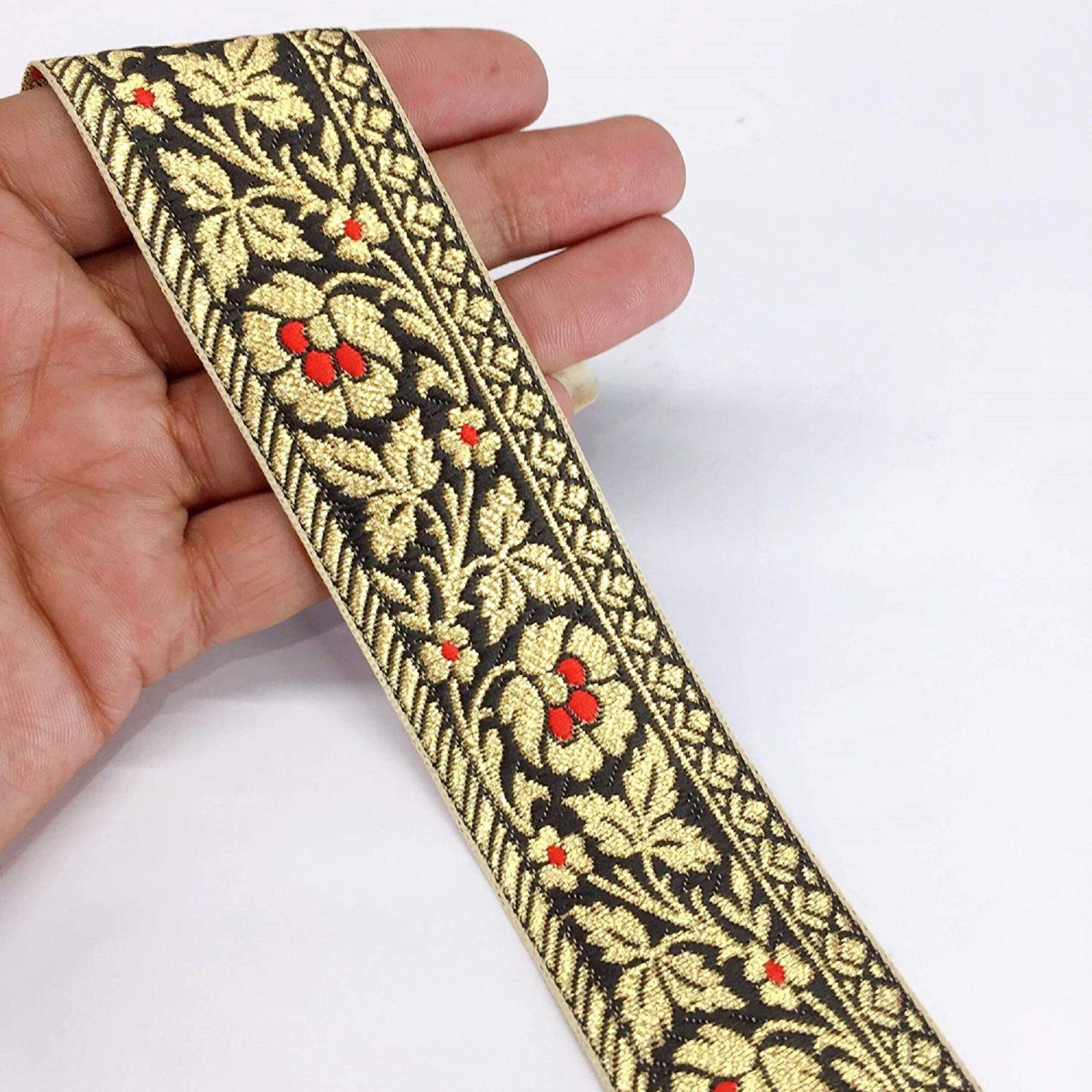 40mm Flower Design Jacquard, shown on white cotton