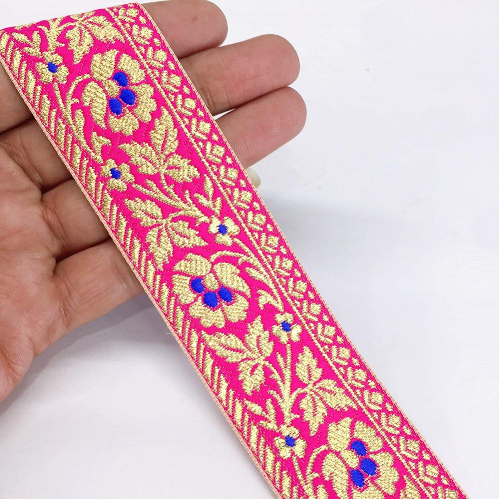 40mm Flower Design Jacquard, shown on white cotton