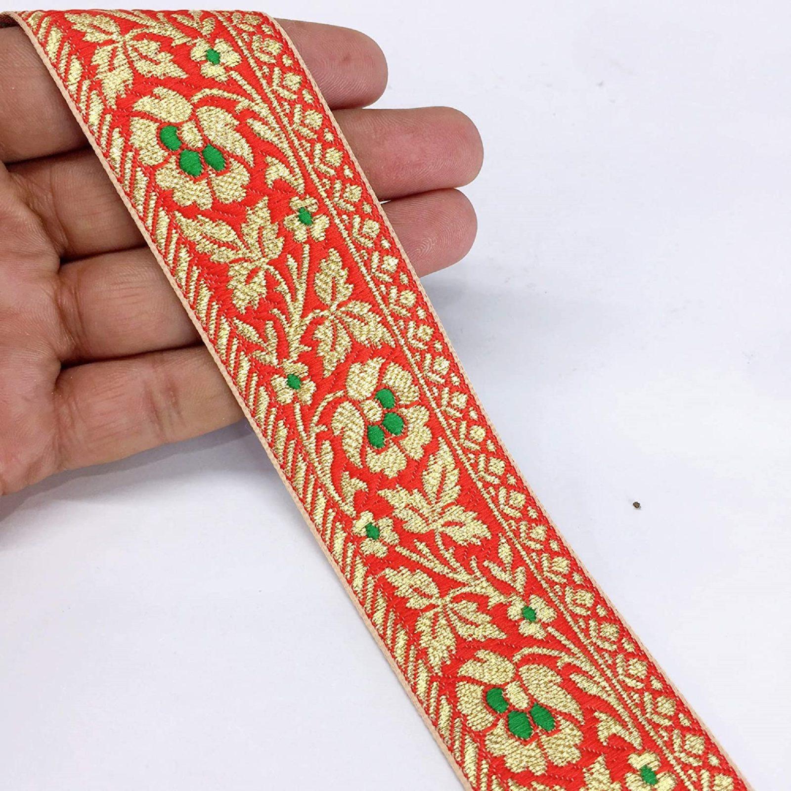 40mm Flower Design Jacquard, shown on white cotton