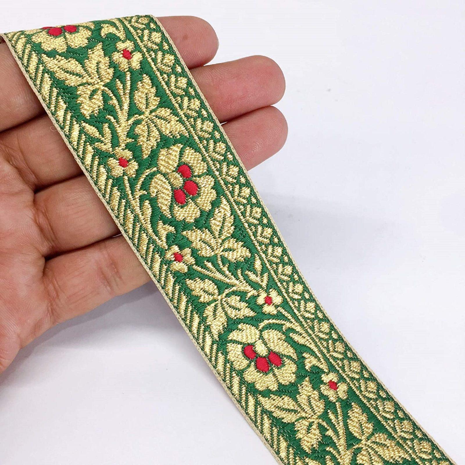 40mm Flower Design Jacquard, shown on white cotton