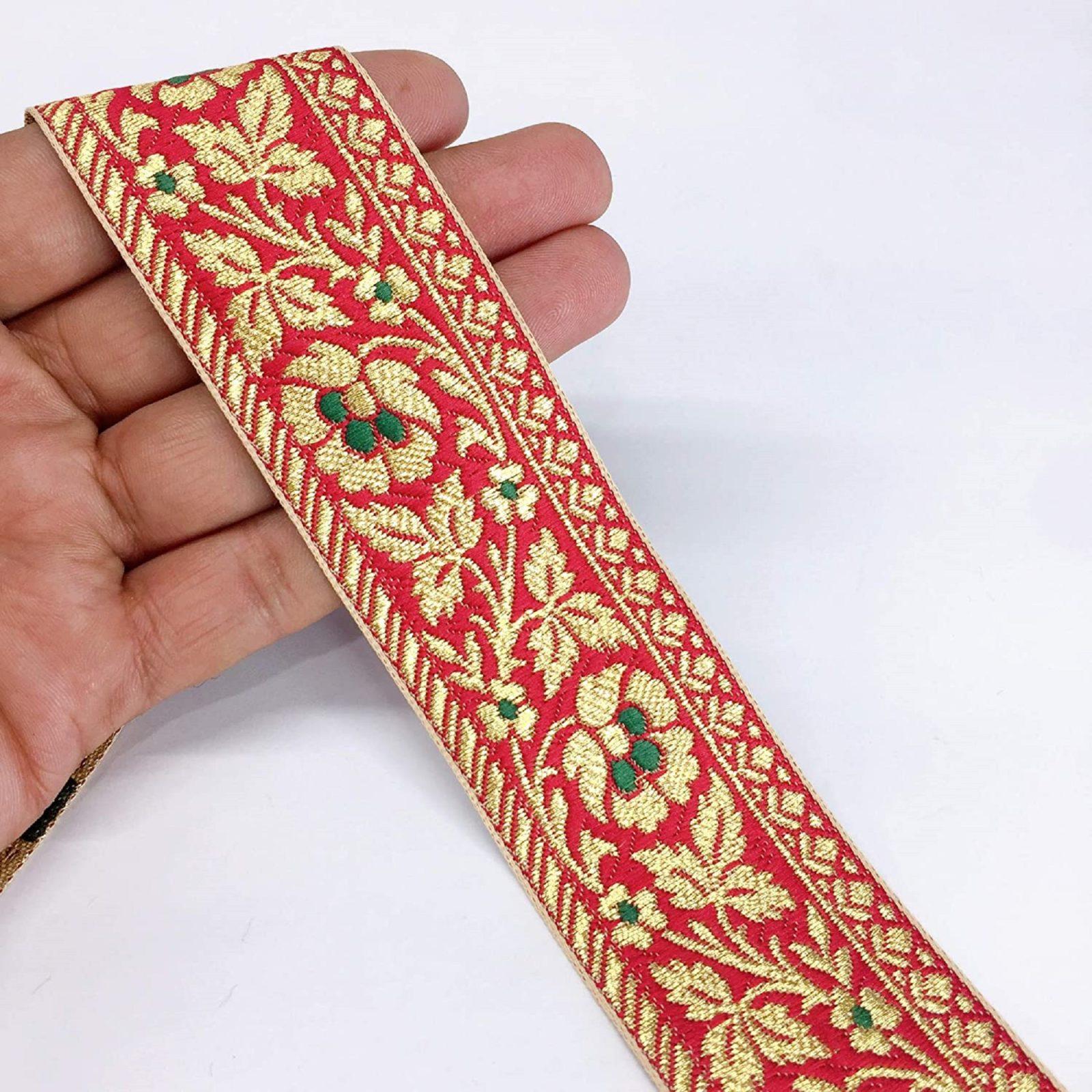 40mm Flower Design Jacquard, shown on white cotton