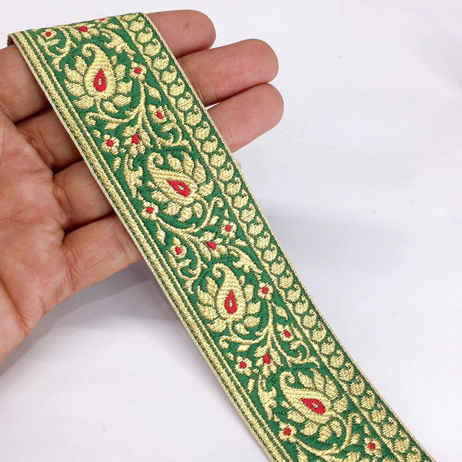 40mm Flower Design Jacquard, shown on white cotton