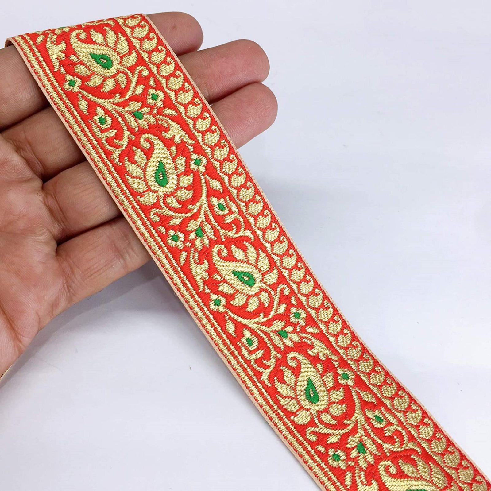 40mm Flower Design Jacquard, shown on white cotton