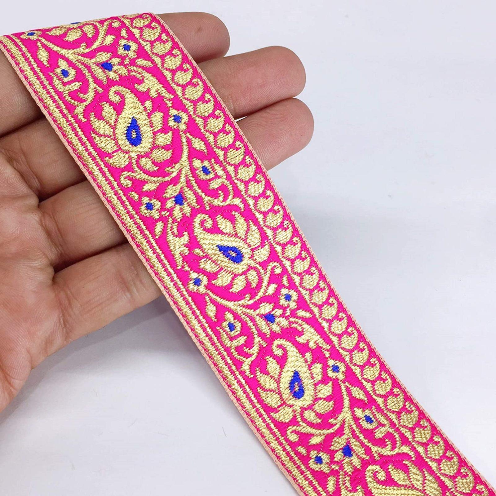 40mm Flower Design Jacquard, shown on white cotton