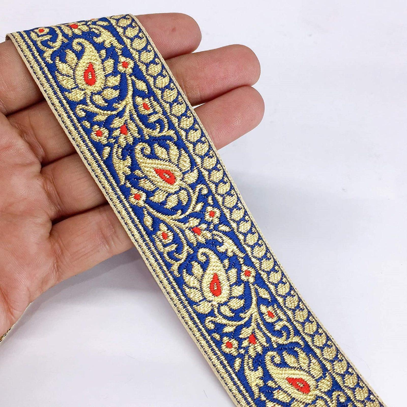 40mm Flower Design Jacquard, shown on white cotton