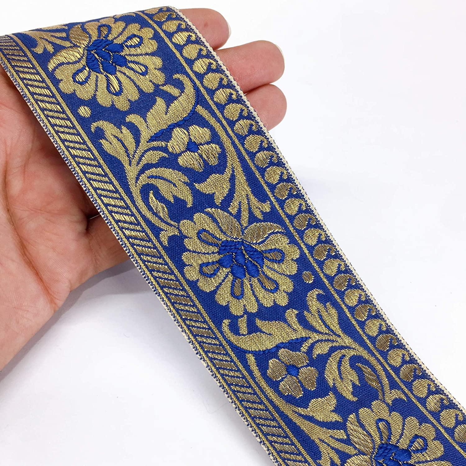55mm Flower Design Jacquard, shown on white cotton