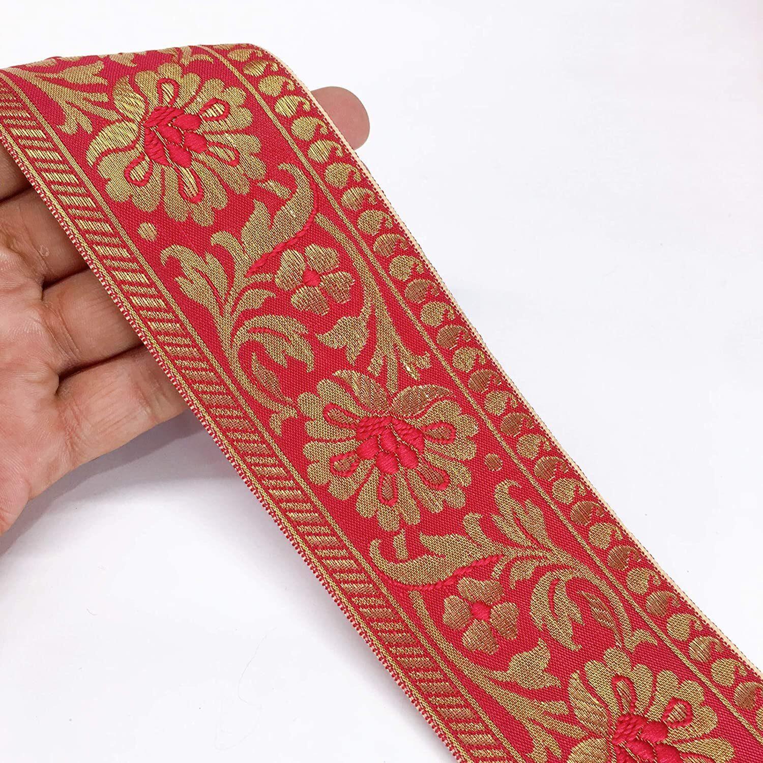 55mm Flower Design Jacquard, shown on white cotton