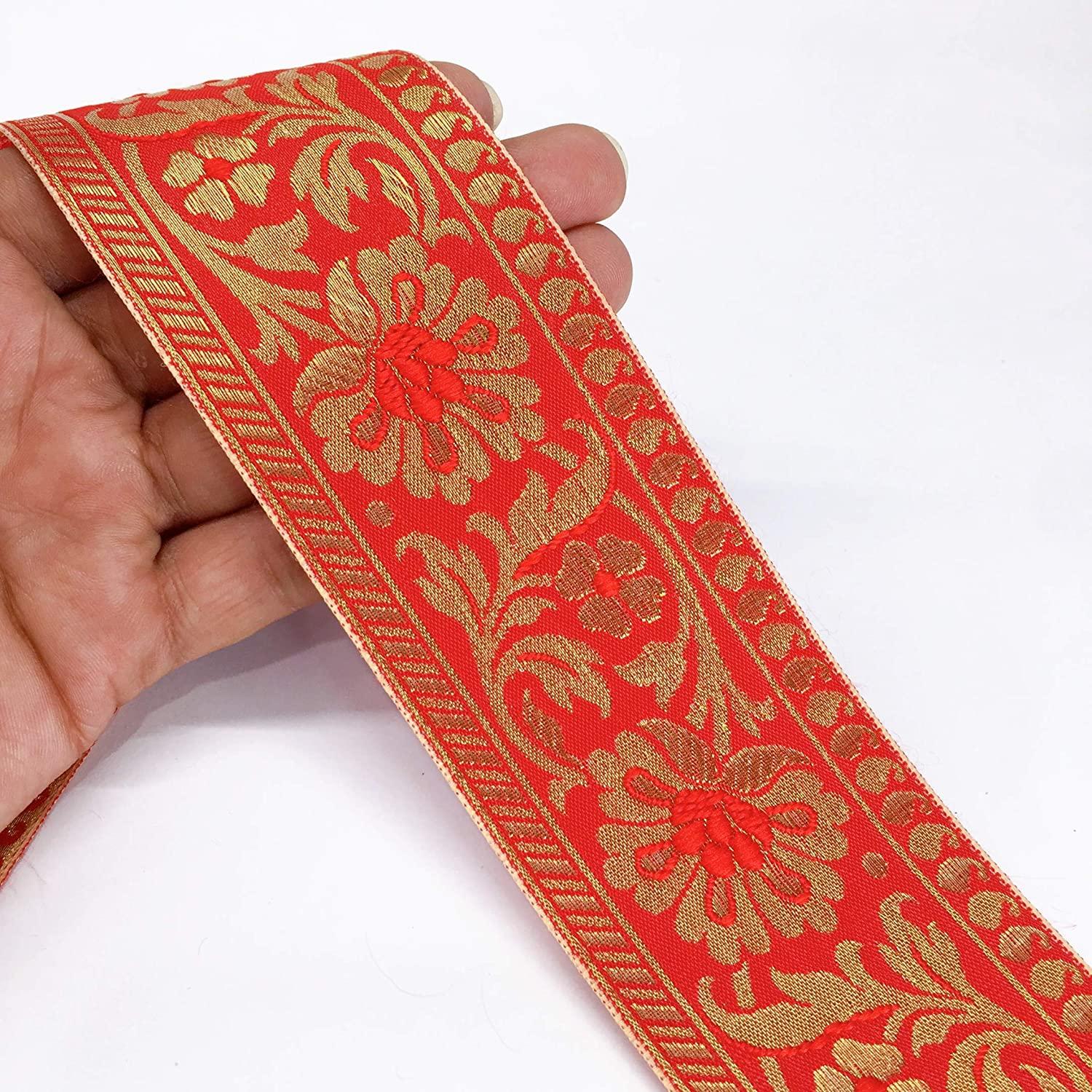 55mm Flower Design Jacquard, shown on white cotton